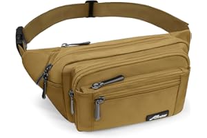 HNOOM Sac Banane Homme Femme Multipoches Sac Ceinture Ville Imperméable Sac Banane Voyage avec Housse de Pluie, Sacoche Banane Grande pour Balade Escalade Voyage Randonnée (Kaki)