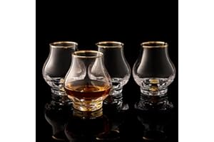 【Nouveau design 2025】DUJUST Ensemble de 4 verres à dégustation élégants et incurvés (205 ml),verres à whisky en cristal avec paillettes d'or 24 carats,verres de luxe pour brandy,sans BPA et sans plomb