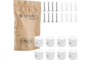 smartect Support Mural et plafonnier pour Câbles [8 pièces, Blanc, Ø20x18 mm] Fixation au Plafond avec vis et chevilles, Support de Câble en saillie pour vos projets DIY