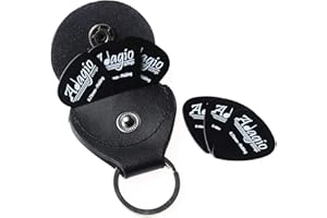 ADAGIO MUSICAL INSTRUMENTS ADAGIO PRO - Leather Key Ring Pick Plectrum Holder With 5 Celluloid Plectrums (Light/Medium) - The Ideal Music Gift For All Men And Women Guitar Players!