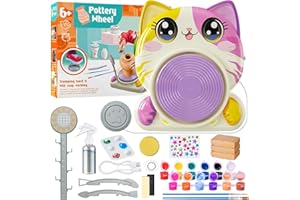 Alckijy Töpferset für Kinder – Elektrische Mini-Töpferscheibe mit Ton, Farben, Werkzeug & Schürze – Kreatives DIY Keramik-Bastelset ab 6 Jahren im Katzendesign – Geschenkidee für Mädchen & Jungen
