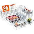 Lifewit 25pcs Drawer Organiser Set, Plastic Makeup Drawer Organiser, Clear Desk Drawer Dividers Tray for Cosmetic, Stationery and Gadgets, Draw Organizer for Dressing Table, Bathroom, Office, Bedroom