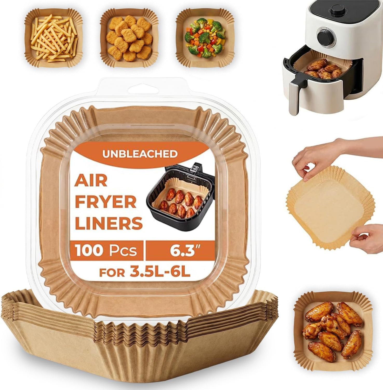 Roe Tenpo Air Fryer Liners, 100Pcs Disposable Baking Parchment Paper, Non-Stick & Greaseproof, Air Fryer Accessories for Ninja ON400UK AF140UK SL300UK, COSORI, Tefal, Russell Hobbs Air Fryer