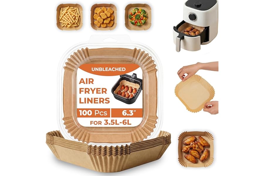 Roe Tenpo Air Fryer Liners, 100Pcs Disposable Baking Parchment Paper, Non-Stick & Greaseproof, Air Fryer Accessories for Ninja ON400UK AF140UK SL300UK, COSORI, Tefal, Russell Hobbs Air Fryer