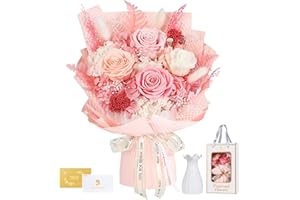 MAMAMIKO Ewige Rosen Blume Strauß mit Vase-Rosa, Infinity Konservierte Echt Flower, Rosestrauß in Geschenkbox, Geschenk für Sie Frauen Freundin Mama Oma zum Valentinstag Jahrestag Geburtstag Muttertag
