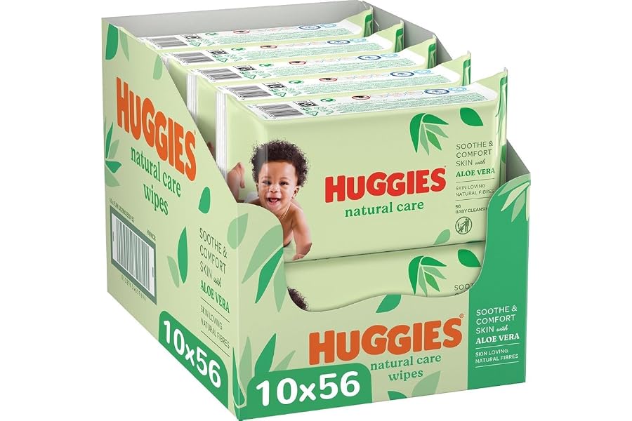 Huggies Natural Care Toallitas para Bebé, Aloe Vera, 10 Packs de 56, Total 560 Toallitas