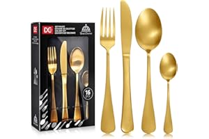 Dc Casa Servizio Posate 16 Pezzi in Acciaio Inox – Set Completo per 4 Persone, Design Raffinato e Moderno (Oro Satinato)