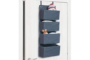 Tatkraft Cozy Etagère de Rangement, Organisateur en Tissu à Suspendre sur Les Portes et Murs, 4 Compartiments, Look Qualitatif et Elégant, Pose sans Percer ni Visser, Gris Foncé