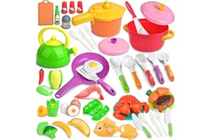 SOTODIK Accessoire Cuisine Enfant 66PCS avec Pots et Casseroles,Ustensile Cuisine EnfantsFruit et Legumes Jouet a Decouper,Chef Jeu de rôle avec,Jeu de Rôle Enfants Cuisines Cadeau Fille Garcon 3 4 5 6 7 Ans