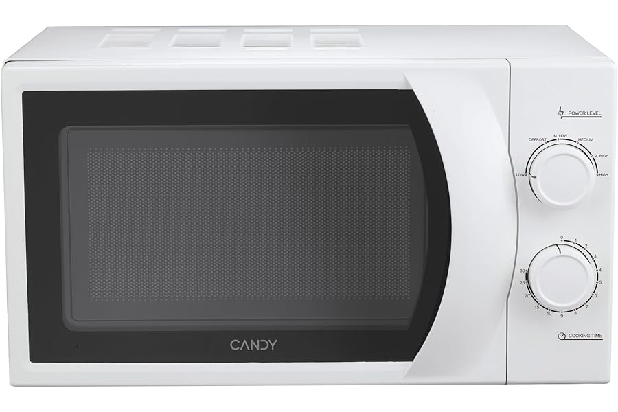 Candy Idea CMW2070M Microwave Oven, 20 Litres, 700 W, 6 Power Levels, Defrost Program, Timer and Hearing Signal, Freestanding, 45.2 x 33.5 x 26.2 cm, White