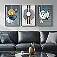 Framed Wall Art for Living Room, 3 Pieces Geometric Circle Abstract Pictures Wall Decor, Modern Minimalist Navy Blue Artwork Painting for Office, Bedroom, Dining Room, 16"x24"