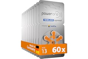 Power one Hörgerätebatterien Typ 13 orange, Batterien 60 Stück Vorratspack, wireless approved, Größe p13 für Hörgeräte und Hörhilfen, high hearing level, quecksilberfrei, Made in Germany