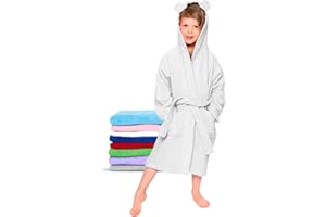 Twinzen - Accappatoio Bambini Cotone : Ragazzo e Ragazza - 100% Cotone OEKO-TEX® Senza Prodotti Chimici - 2 Tasche, Cintura, Cappuccio con Orecchie