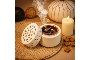 JROSE COLLECTIONS White Resin Bakhoor Burner with Geometric Lid | Incense Burner for Oud, Bakhoor & Resin | Decorative Arabic Style Home Fragrance Accessory JR23079 (White)