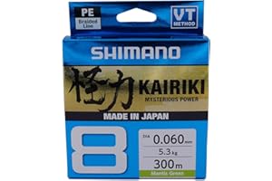 Shimano Kairiki 8, 300 Metros, Color Verde Mantis, línea de Pesca Trenzada, 59WPLA68R0