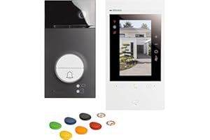 BTICINO Kit Videoportero Conectado Classe 300 EOS WiFi with Netatmo, Listo para Instalar, Monitor Blanco 2 hilos y Placa de calle Linea negra, 363915