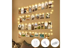‎BTFARM btfarm LED Foto Lichterkette Klammern mit Timer, 5M Kupferdraht 50LED Fotoclips Bilder mit 30 Klammern für Fotos Wand Batteriebetriebene Zimmer Wohnzimmer Deko