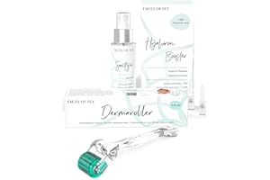 ‎FACES OF FEY FACES OF FEY Microneedling Starter Set – Dermaroller 0,25 mm mit ECHTEN 192 Nadeln + 7er Hyaluron Ampullen mit Hochkonzentriertem Serum + Sanitizer