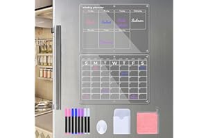 KAMEUN Acrylic Magnetic Calendar for Fridge, 2Pcs Clear Monthly Weekly Planner Board (15.7” X 11.8”) with 8Pcs Dry Erase Marker, Wipe Cloth, Pen Holder and Hook