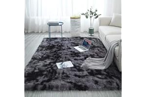 Blivener Soft Touch Area Rug Bedroom Anti-Skid Yoga Carpet Shaggy Rugs Fluffy Motley Tie-dye Carpets Dark Grey 120 x 160 cm