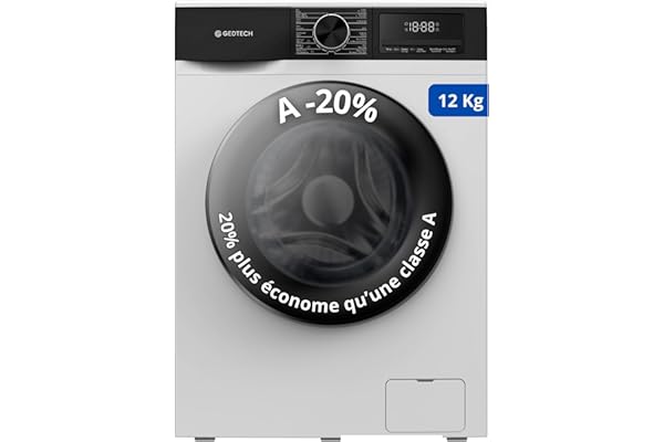 Lave-linge frontal GEDTECH GLL121400WH - 12 Kg - 1400 tr/mn - 16 programmes - Eco - Intensif - Rapide – Très Faible conso - Classe A-20% (Blanc, 12 Kg)