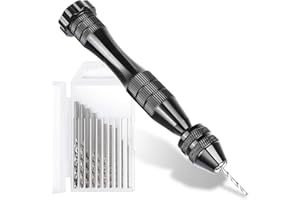 LEOBRO Foret manuel pour moules en résine, étau noir de 12 cm avec 10 forets en acier (0,8 à 3 mm), pour percer des trous dans la résine époxy, l'argile polymère, le bois, la fabrication de bijoux,