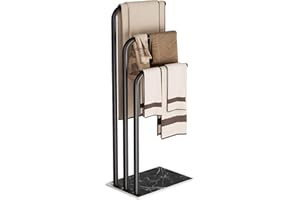 Yawinhe Porte Serviette sur Pied, avec 3 Barres, Support Salle de Bain en Acier Inoxydable, pour Vêtements, 39x26x90cm, Noir, SMJ001B
