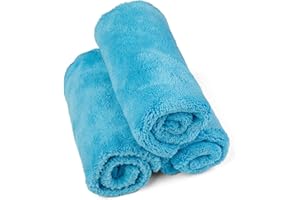 Ręcznik z Mikrofibry Kavalier ProClean Plush Perfection 500 - Bardzo Gęsty 500 GSM 41x41 cm Skuteczne Czyszczenie i Detaling - zestaw 3 sztuk - Niebieski - Idealny do Samochodu i Domu
