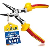 S&amp;R Long Flat Nose Pliers 220 mm VDE Insulated 1000 V &ndash; Electric Multi-Function Pliers Cutting and Stripping Pliers for Wire