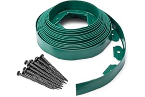 MOOWY Bordo per prato verde – 10 m x 4,5 cm – bordo flessibile da giardino con 30 picchetti di fissaggio (10,1 x 5,1 cm), senza scavare muro per prati, marciapiedi e aiuole