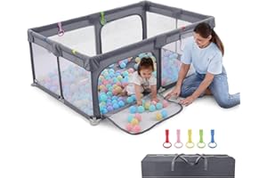 Dripex Parc Bébé en Tissu Oxford 300D avec Maille Respirante, Parc de Jeu 120 x 180 cm, 5 Anneaux, Gris Foncé