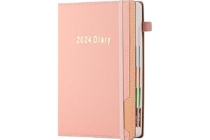 MLJTOYO 2024 Diary Planner A5 Day per Page,Organizer Weekly Monthly Planner 2024 with Monthly Tab,Hardcover Week to View Diary,Pen Holder,400Pages (A5, Pink)