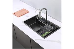 LNXGJJ Lavello Multifunzione Lavello Cucina 1 Vasca con Gocciolatoio 80x50 CM, Lavandino Multifunzione Cucina Cascata Lavello Cucina Moderno Lavello in Acciaio Inox, con Rubinetto Cucina