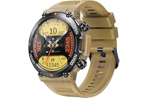 TELSA UK - Smart Watch Waterproof IP68 military style mens Sports & fitness digital Watch with Touch Screen display, Fitness Watch, Heart Rate, IOS & Android (Brown)