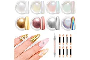 8PCS Polvere per Unghie Cromata BISHENGYF: Super Specchio Polvere Unghie Effetto Perla Oro Rosa Polvere Unghie Bianco Perla Holo con Pennello per Unghie in Silicone per Unghie Gel, Regalo DIY le Donne