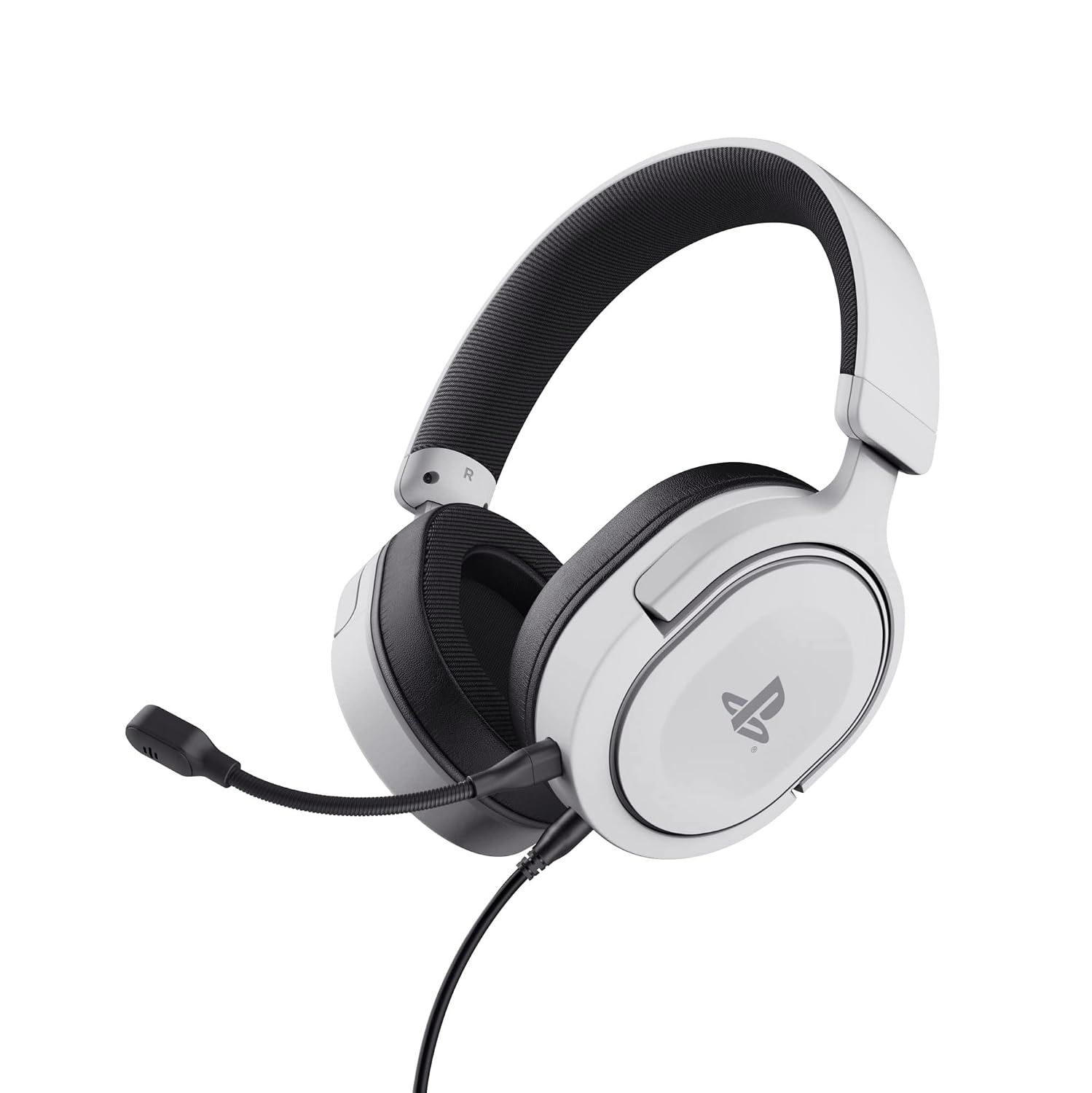Trust Gaming GXT 498W Forta Cuffie Ecosostenibile PS5 e PS4 con Licenza Ufficiale PlayStation 5, Over-Ear, Cavo da 1,2 m, Microfono Staccabile, Jack Audio 3.5 mm, Cuffie Gaming Cablate - Bianco | Driver 50 mm, Audio 3D, Jack Audio 3.5 mm, Cavo da 1,2 m, Microfono Staccabile
