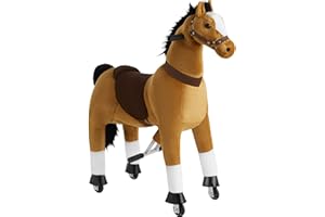 tectake® Schaukelpferd, Plüsch Pferd auf Rollen, Pferde Spielzeug zum Reiten, Schaukeltier, Stehpferd für Kinder, Spielpferd zum Draufsitzen und Reiten, Rollpferd Outdoor - 34 x 89 x 100 cm