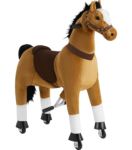 PonyCycle Rijdend Paard met Realistische Paardengeluiden voor Kinderen van 3-4 Jaar, Pluche Mechanisch Speelgoed met Rem, Geavanceerd Model Y Bruin Pony op Wielen – Kerstcadeau voor Kinderen - Y374