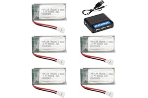 VBILUM 3,7 V 400 mAh Lipo-Batterie 20 C avec connecteur Molex pour avions RC, mini-drones, quadricoptères, modèles d'avions, batterie avec chargeur 5 en 1 (lot de 5)