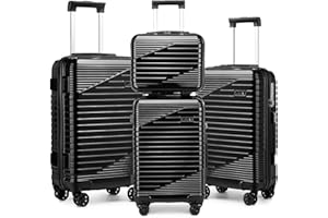 Sea choice 3 Teiliges Kofferset mit 8 Rädern, Polycarbonat-Hartschalen Spinner Trolley Koffer mit TSA Zulassung, 4 Teiliges Set (S/M/L/XL) für Reisen, Schwarz