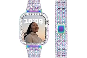 DEALELE Bands and Case Compatible with Apple Watch 49mm 46mm 42mm 45mm 41mm 44mm 40mm 38mm, Bling Diamond Metal Strap with Protective Case for iWatch Series 10/9 / 8/7 / 6/5 / 4/3 / SE/Ultra