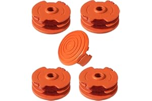 MOUPAA 4 szt. WA0007 szpula i linka do trymera Worx WG116 WG119 WG124 części zamienne do narzędzi ogrodowych, 4,9 m 0,065 cala, 4 żyłki + 1 nasadka