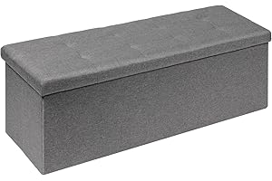 Bonlife Large Ottoman Storage Box with Lid,Folding Toy Chest Boxes Bedroom End of Bed Storage Bench Footstools for Living Room,Grey,110x38x38cm