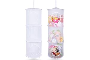 MHJY Toy Storage Suffed Animals Hammock 2 Pcs Hanging Mesh Net Foldable Large Soft Cuddly Plush Toy Organizer Unit Clothes Baskets Shelves for Kids Bedroom, 3 Tiers