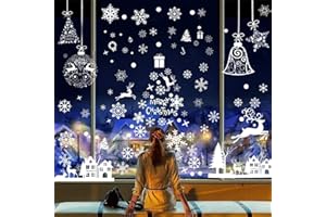 TBSCWYF Pegatinas navidad Decoracion navidad escaparates Vinilos para ventanas 6 hojas Pegatinas navidad para ventanas reutilizable PVC Pegatinas Copo de Nieve para decoracion navideña