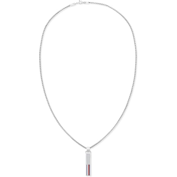 Collier Homme Fossil Perles Marbre Noir & Acier - Style Poli Argenté 50cm