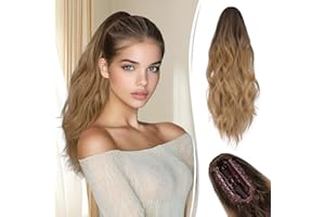 RUWISS Coleta Postiza pelo Natural con Pinza, Cola de Caballo Extensiones Ondulado 45 cm Coleta Postiza Rizada Larga Extensione de Cabello Coleta Sintética para Mujeres Castaño Ceniza a Rubio