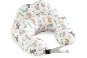 PASUKTER Nursing Pillow, Pregnancy Pillow, Multifunctional Breastfeeding Pillow with Adjustable Waist Belt and Safety Raised Fence, 100% Cotton Cover (Animal World)
