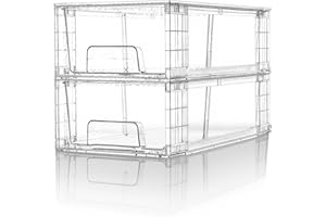 XWYWX Lot de 2 Tiroirs de Rangement Empilables Transparent Petit Modèle, Organisateurs Acrylique avec Poignées, pour Réfrigérateur, Salle de Bain, Cuisine, Placard, Rangement Garde-Manger