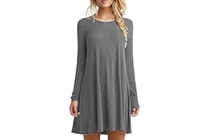 HAHAEMMA Vestido básico elegante para mujer, largo hasta la rodilla, manga larga, informal, corte holgado, de un solo color.
